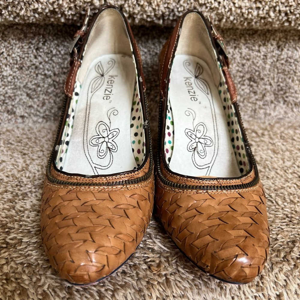 Kenzie Women's Wishbone Woven Leather Tan Shoes. - Picture 5 of 13
